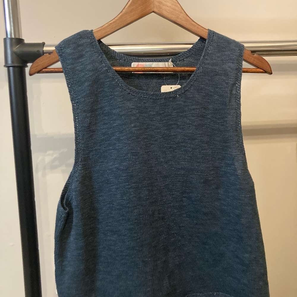 Free People Sleeveless Knit Tank Top in Deep Blue